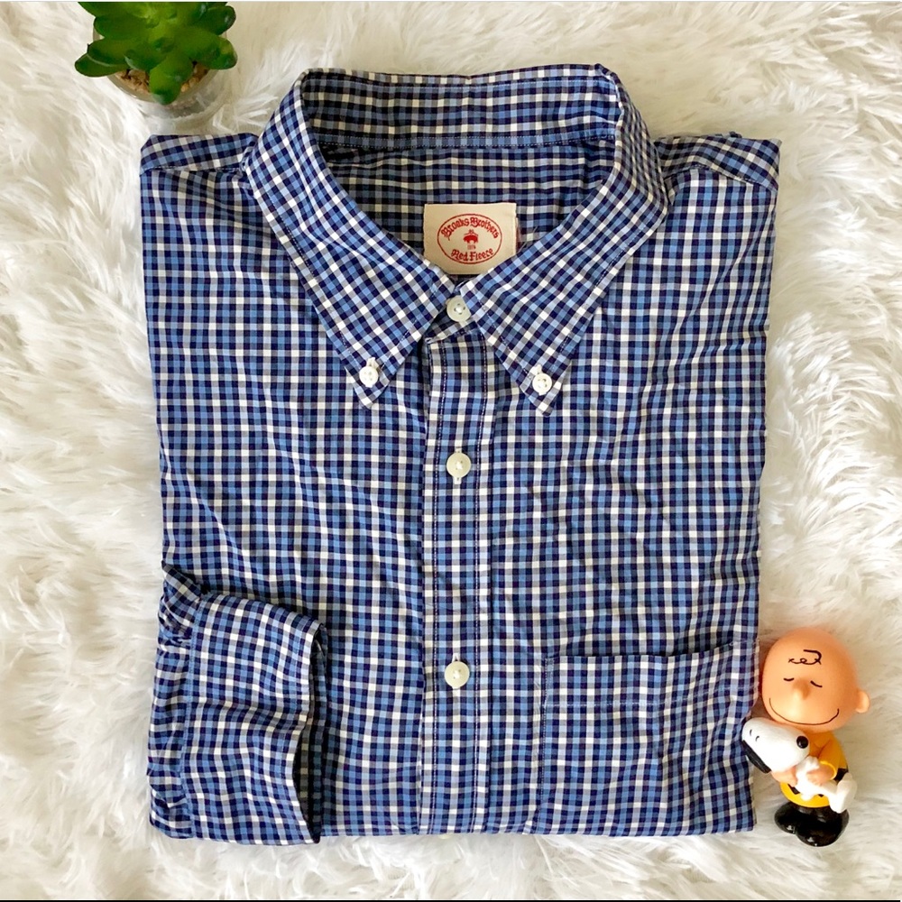 Brooks Brothers Red Fleece Blue Plaid Dress Shirt